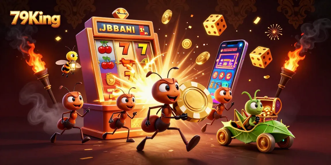 79King's animated heist scene with ants stealing a giant poker chip amidst casino chaos.