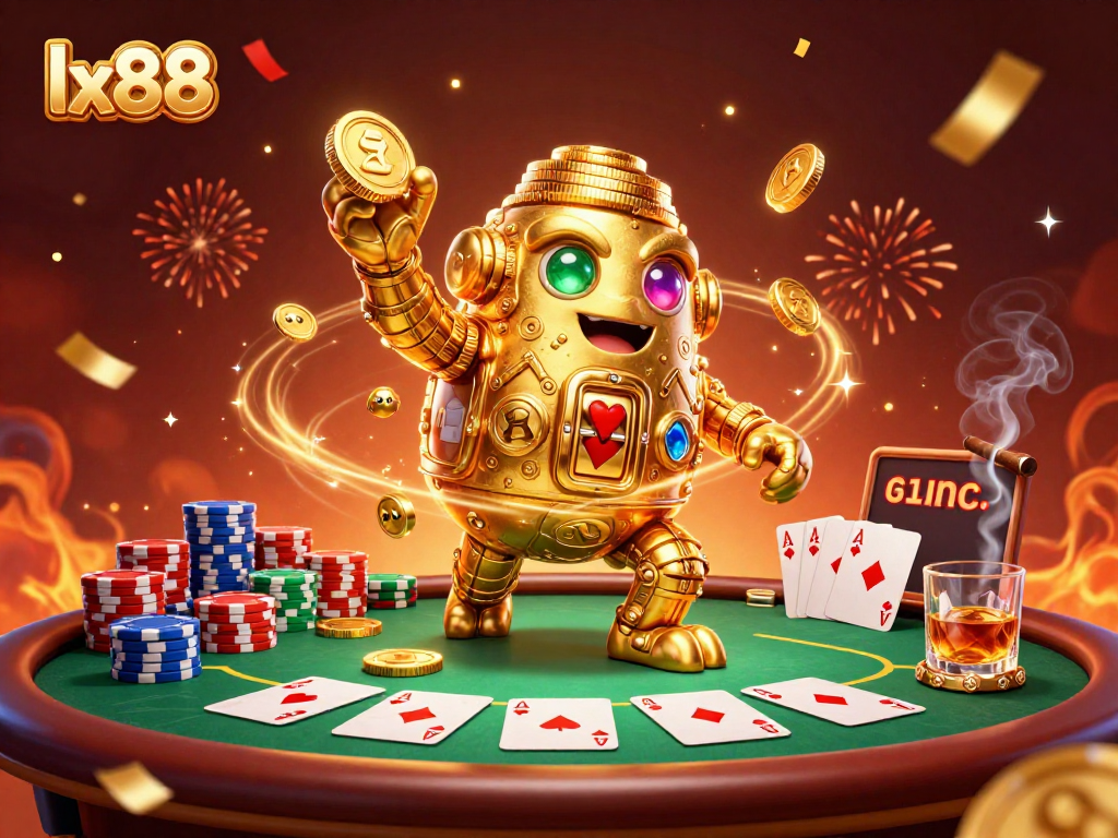 Experience the excitement of lx88 with a vibrant 3D poker-themed illustration showcasing celebrated gaming elements.