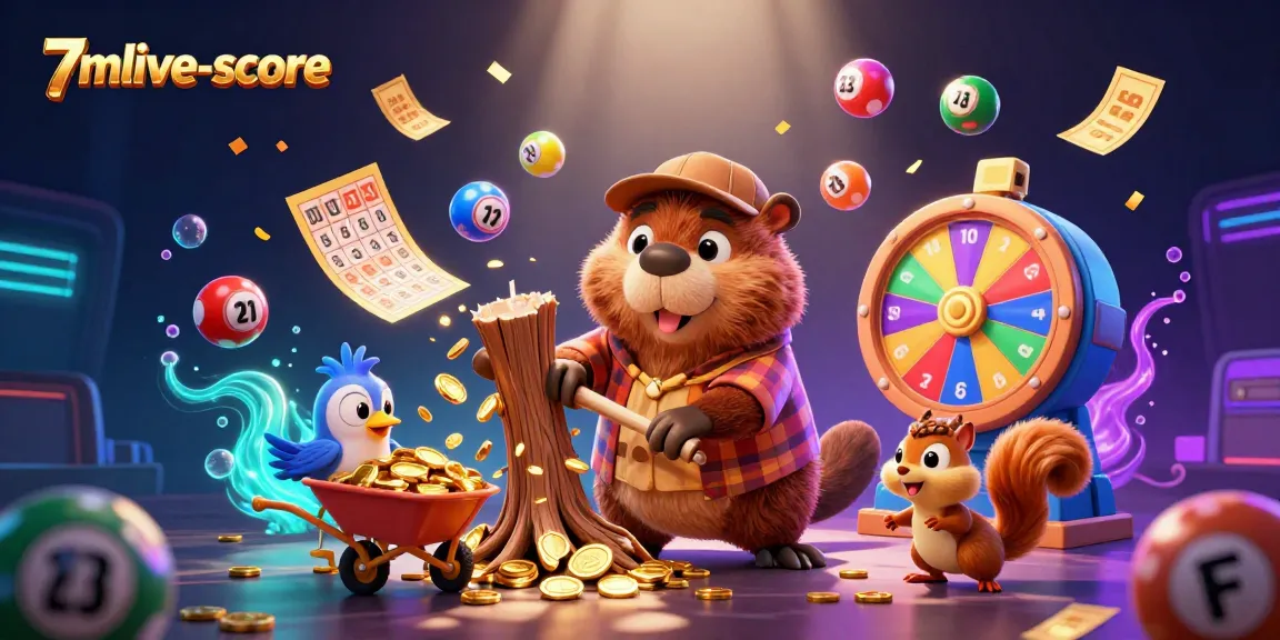 Engage with the excitement of 7mlive-score as the beaver rains down golden coins amidst vibrant gambling elements.