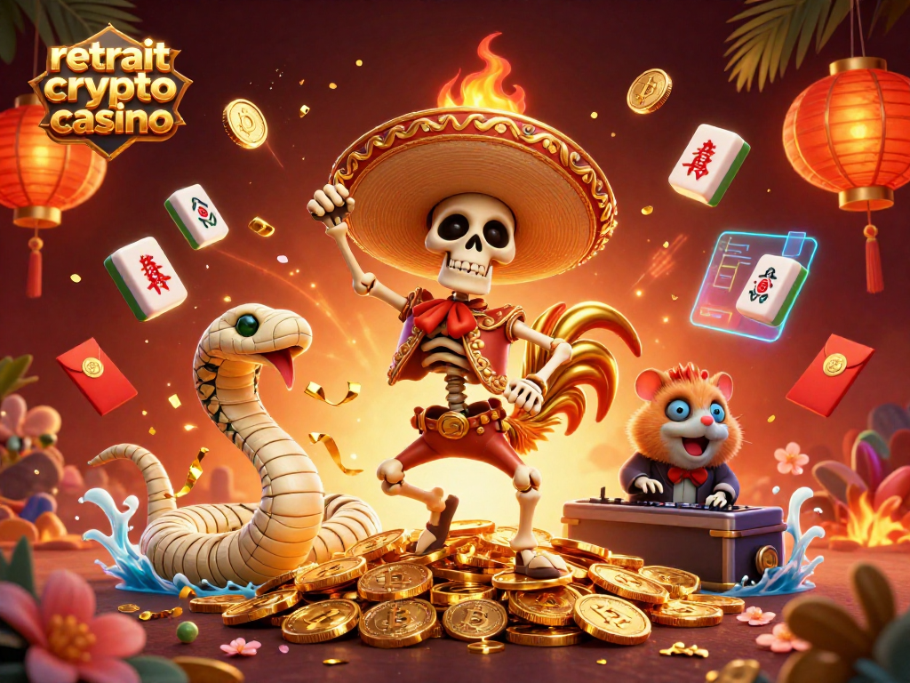 Retrait crypto casino : célébrez vos gains sur une plateforme ludique et festive, illustrée par des personnages animés.
