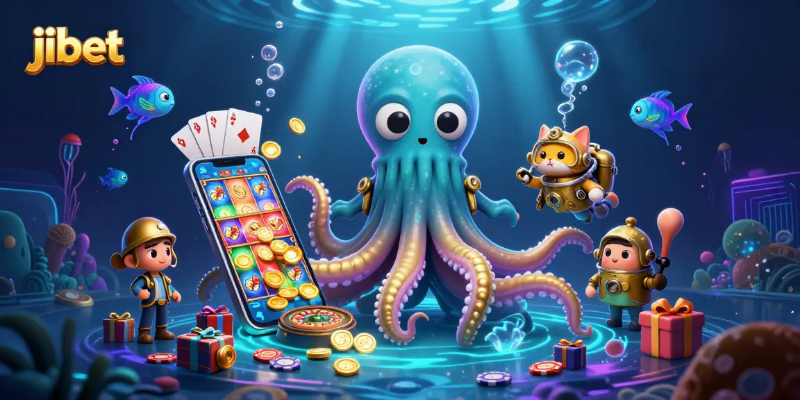 Spin winning reels with jibet while exploring deep-sea treasures featuring a kraken and diving cat.