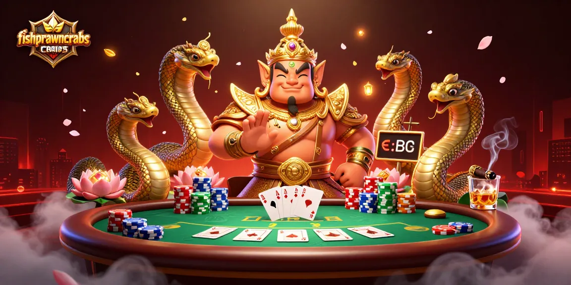 Experience the excitement of fishprawncrabs with vibrant poker action featuring a guardian and serpents.