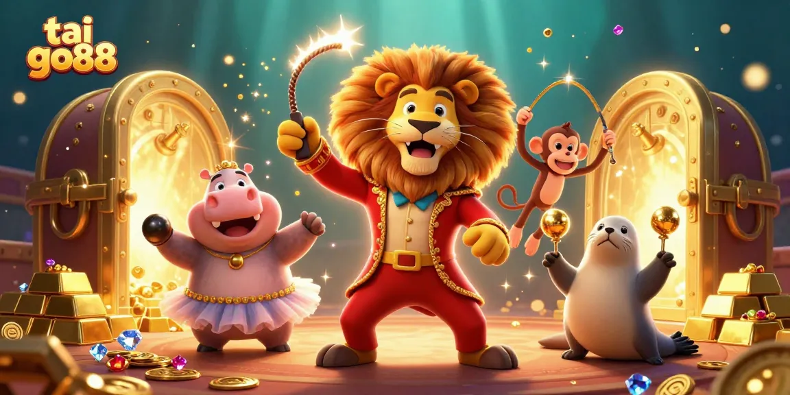Experience the excitement of tai go88 at this vibrant and engaging casino scene featuring cartoon characters and treasures.