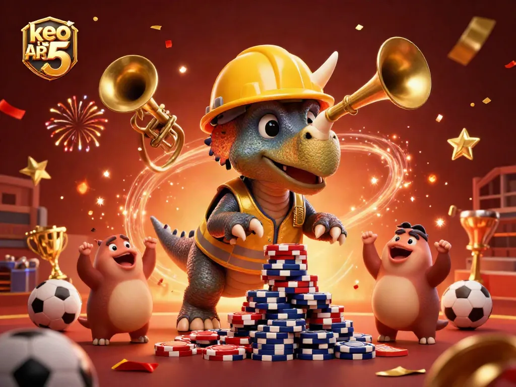 Engage with exciting sports betting action on keo nha cai 5 with vibrant characters and confetti celebration.