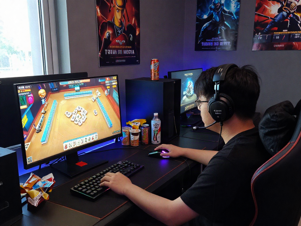 Experience the excitement of MahjongJP88 Official in an immersive gaming environment with vibrant graphics, snacks, and gaming gear.