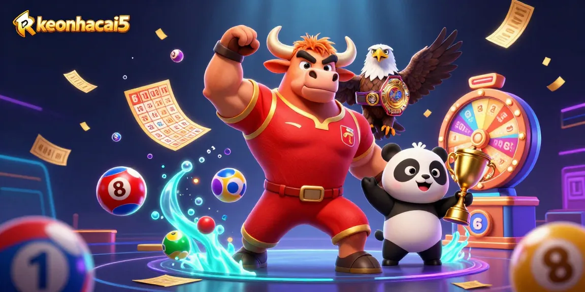 Experience exciting sports betting with keonhacai5 through dynamic lottery elements and vibrant characters.