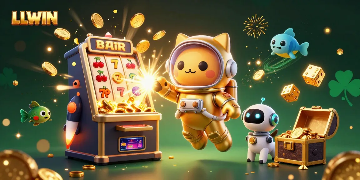 Experience thrilling games at LLWIN with a dynamic 3D illustration showcasing gaming and jackpot excitement.