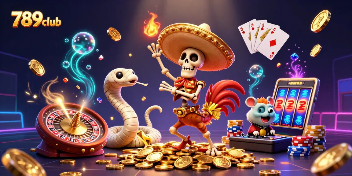 Bowl of gold coins and characters celebrate at 789club casino, showcasing win potential.