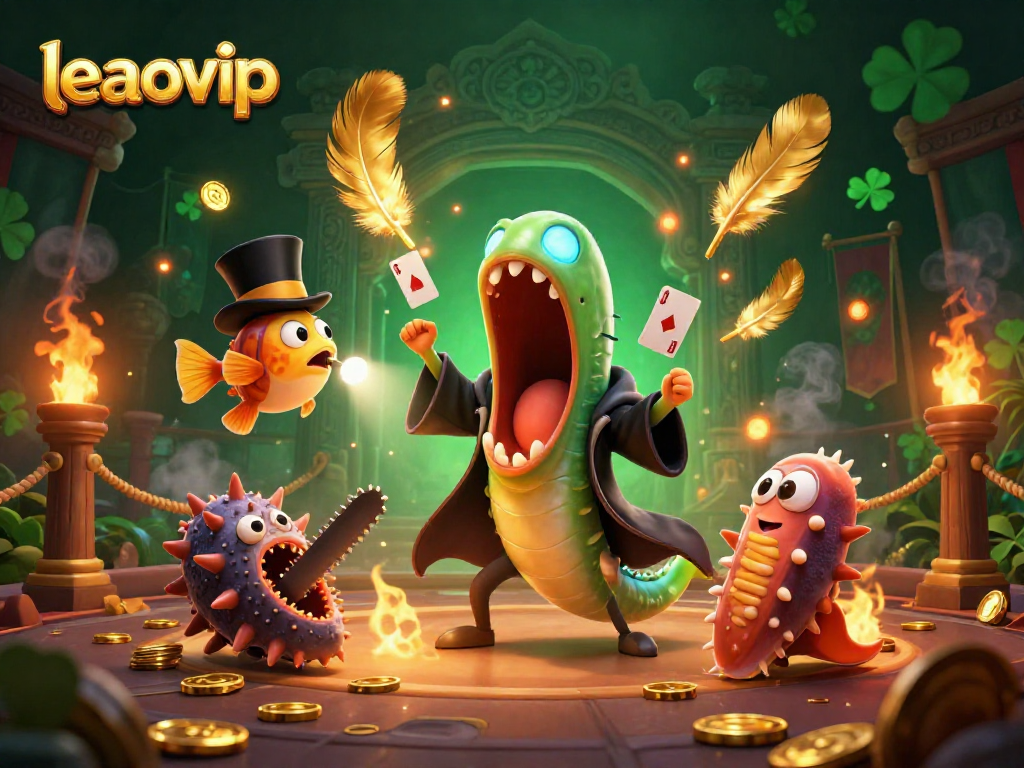 Experience exciting gaming at leaovip with a vibrant underwater casino illustration showcasing unique characters and elements.