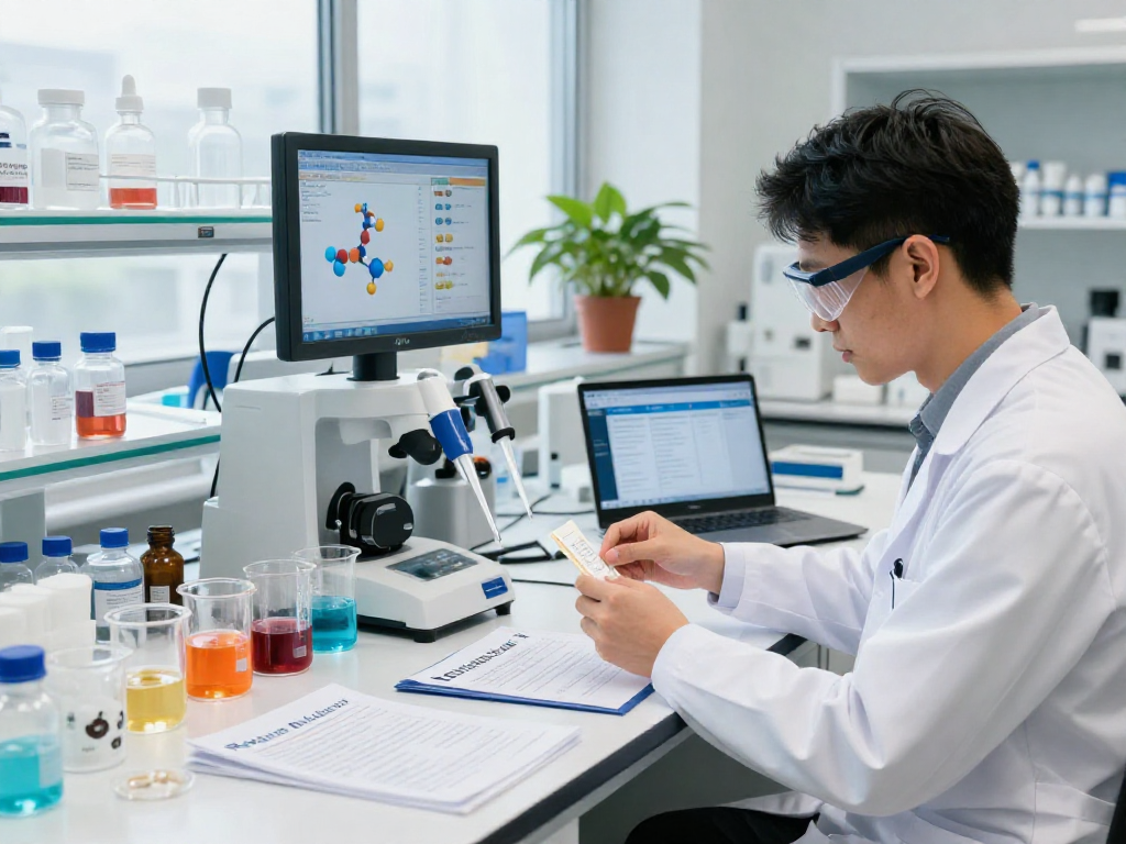 Scientist preparing Restore Blend Peptide Buccal Strips to highlight NAD+ Benefits in a modern lab.