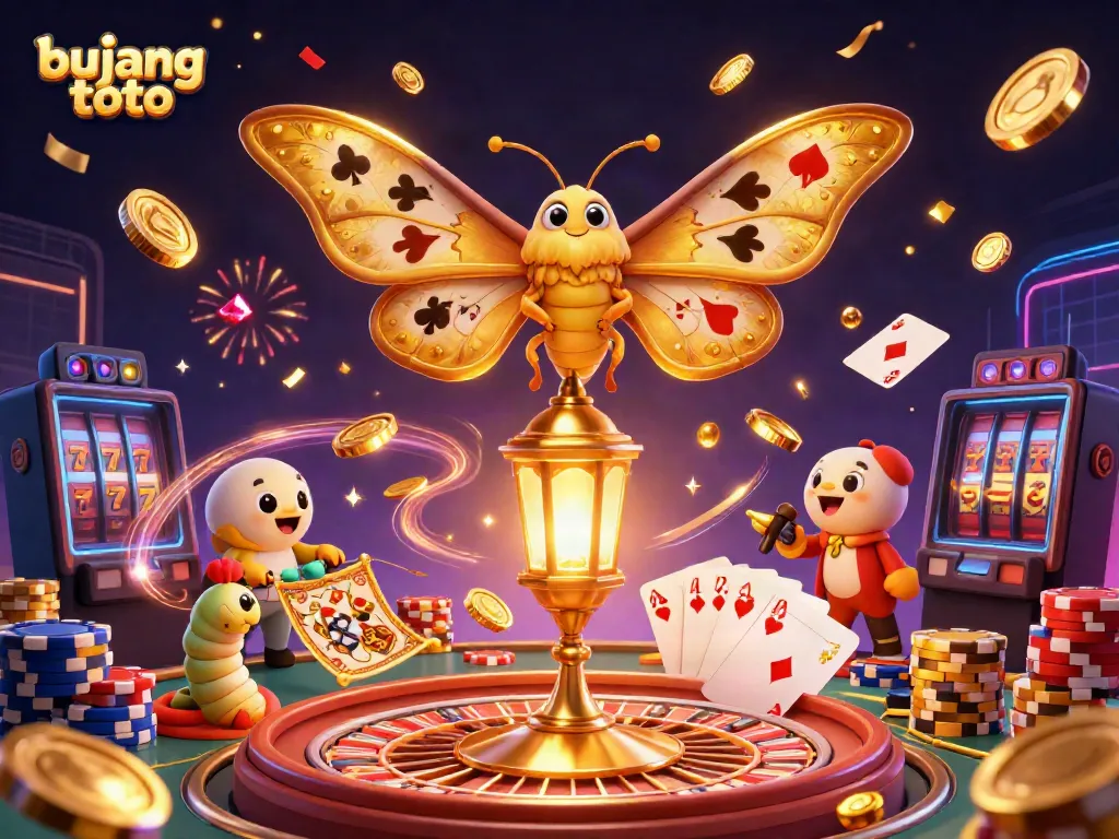 Win big with bujang toto illustrated with a vibrant casino scene filled with gold coins and thrilling games.