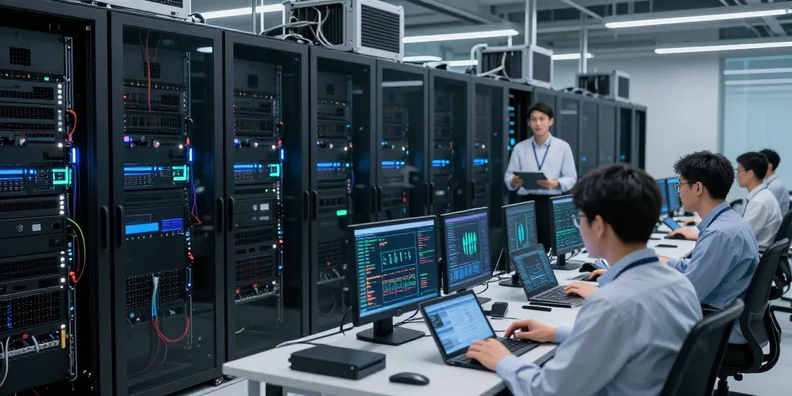 Engineers collaborating on GPU computing in a modern data center.