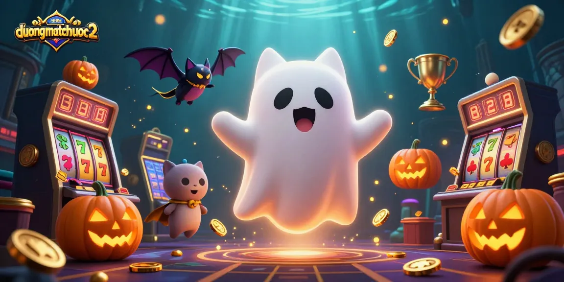 Play rich duongmatchuoc2 slots with ghostly charm in this vibrant haunted casino scene.