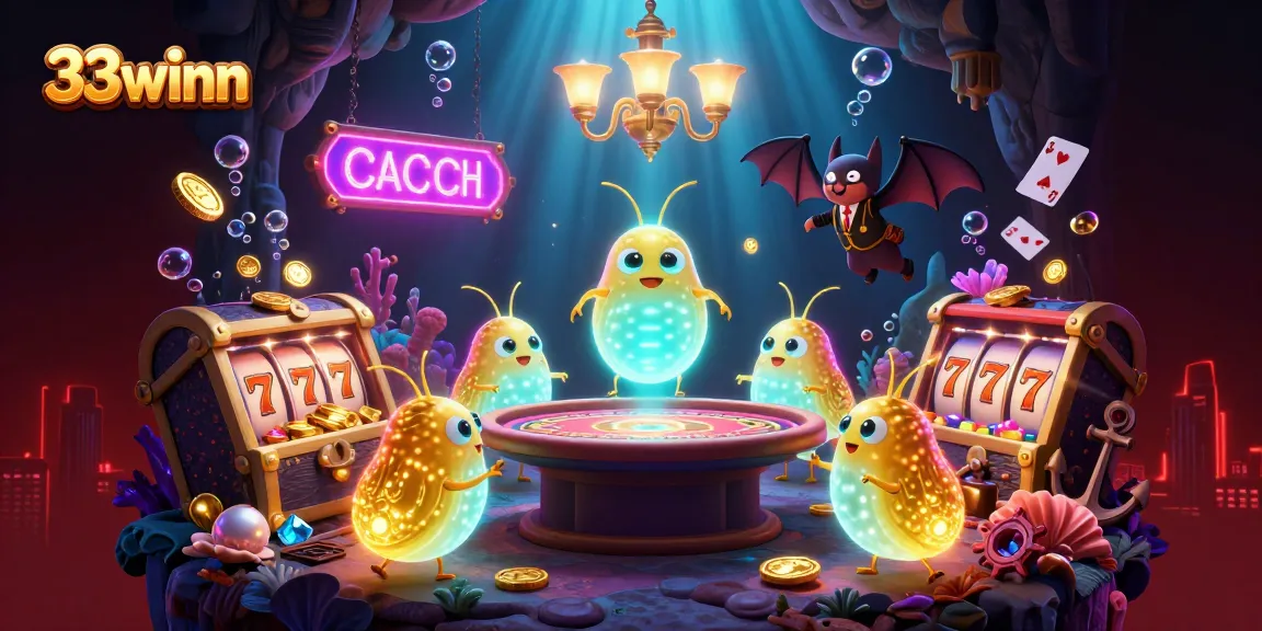 33winn casino scene with glowworms illuminating a vibrant underwater casino