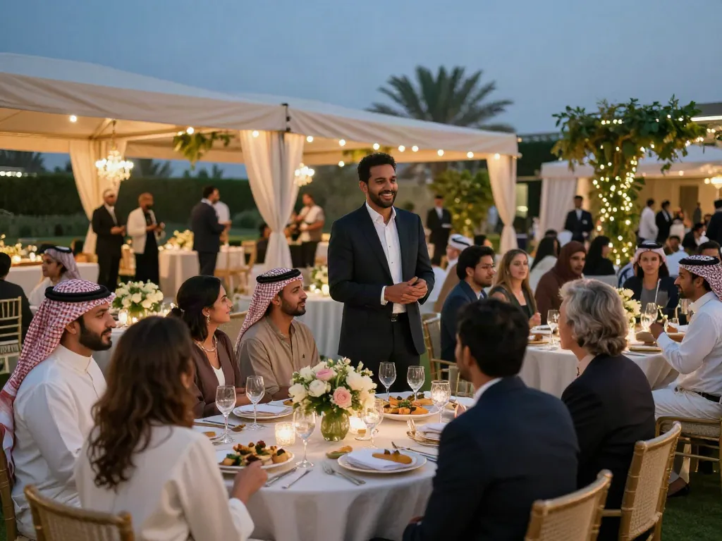 Event rentals setup featuring elegant outdoor dining and ambient lighting for premium gatherings.