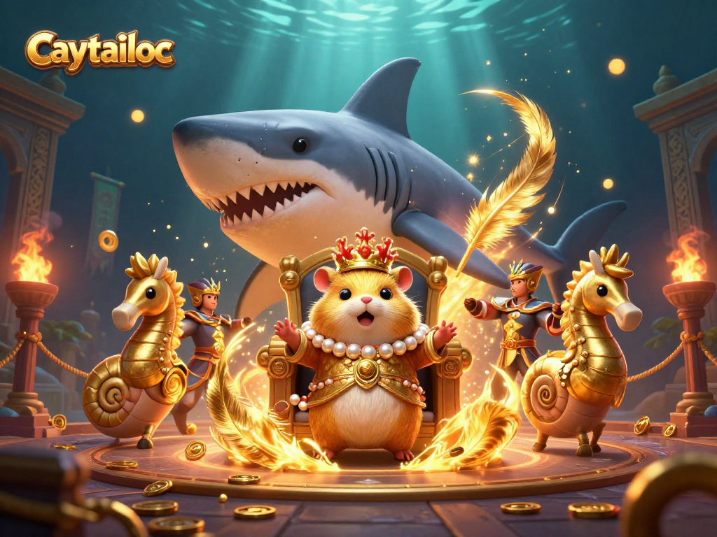 Win big with caytailoc at this vibrant Asian casino illustration featuring a golden hamster king!