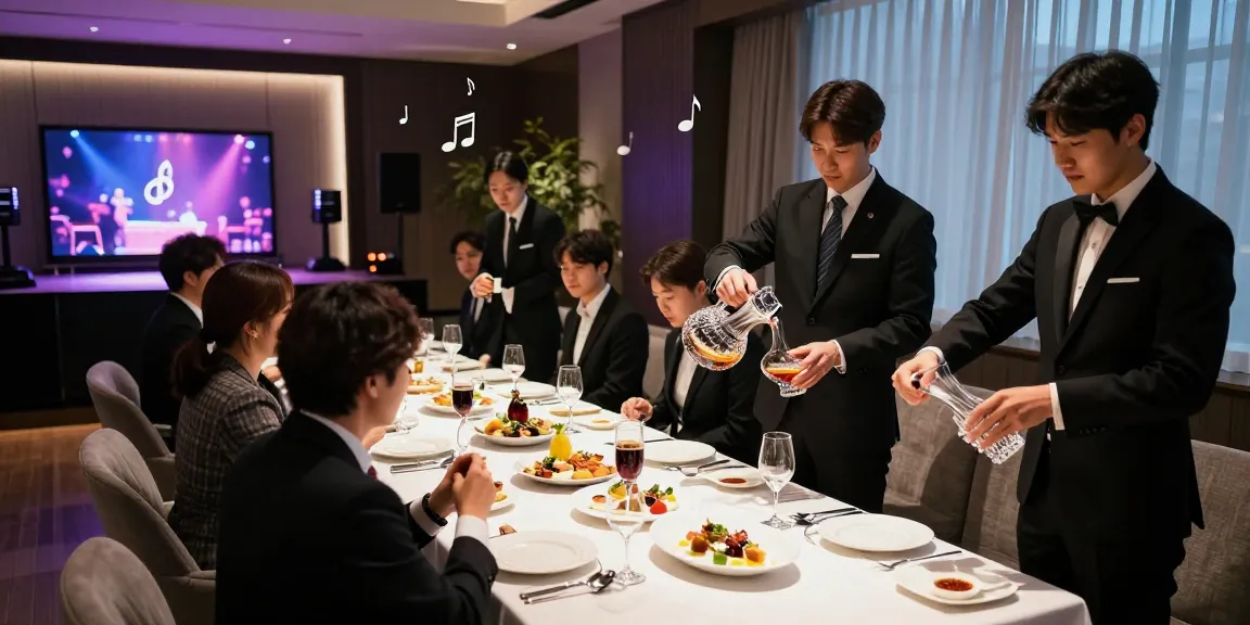 강남 구구단의 고급스러운 분위기와 친절한 서비스가 가득한 장면
