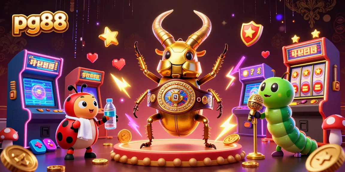 Engage with pg88's vibrant casino world showcasing a golden stag beetle battling with dynamic game elements.
